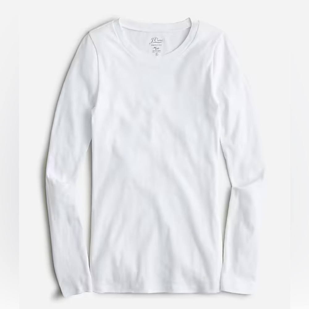 J.CREW NWT Women's White Perfect Fit Long Sleeve Crewneck T-Shirt XS BL112